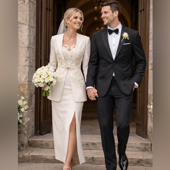 Alfred Angelo VTG 80’s 90’s Beaded Ivory Column Wedding Event Dress & Jacket 6 - Picture 16 of 16